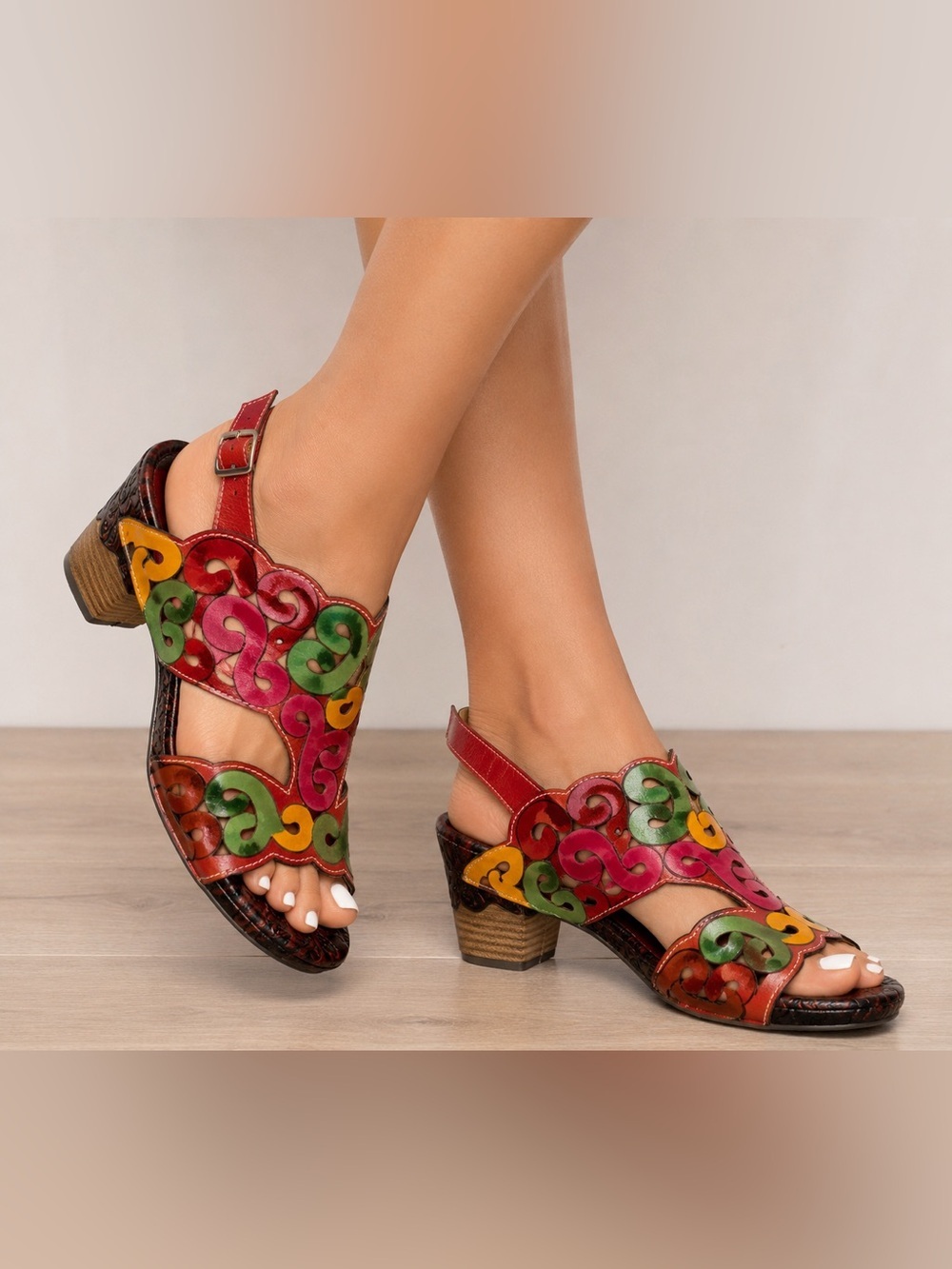 L’Artiste by Spring Step Ketta Multicolor Leather Slingback Sandals EU 39 / 8.5